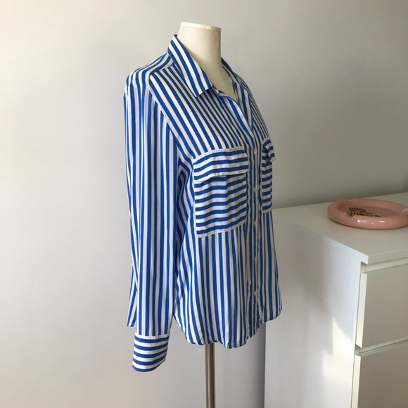 H&M Blue White Striped Button Down Blouse - Picture 4 of 7